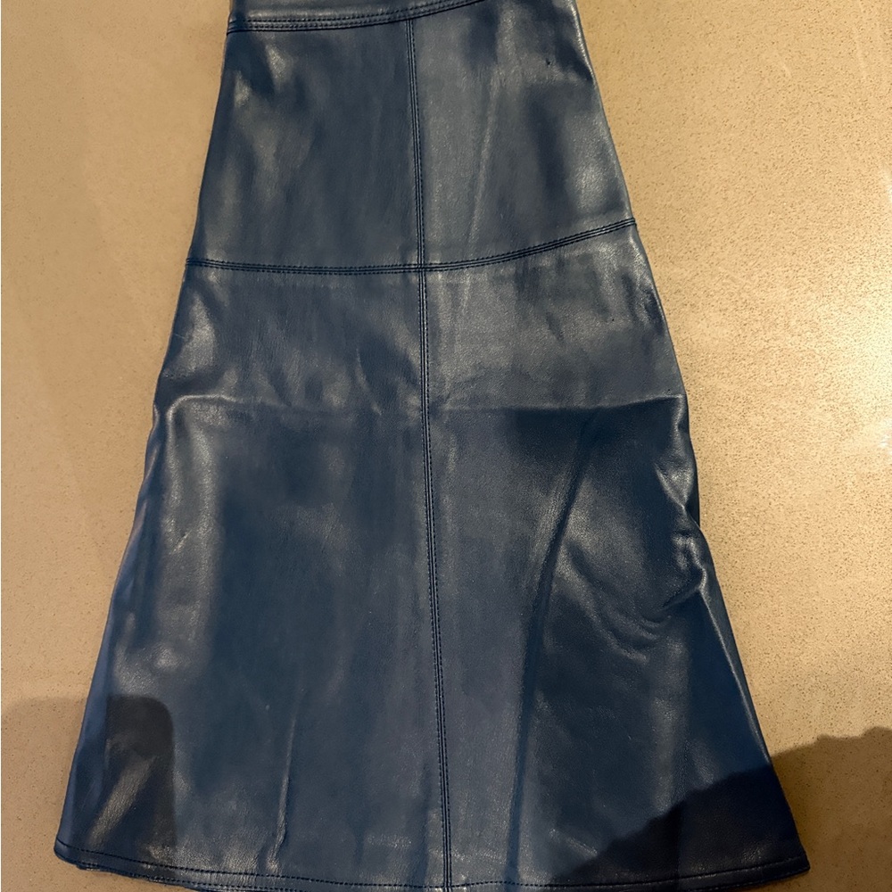 Ann Taylor Navy A-Line Leather Skirt